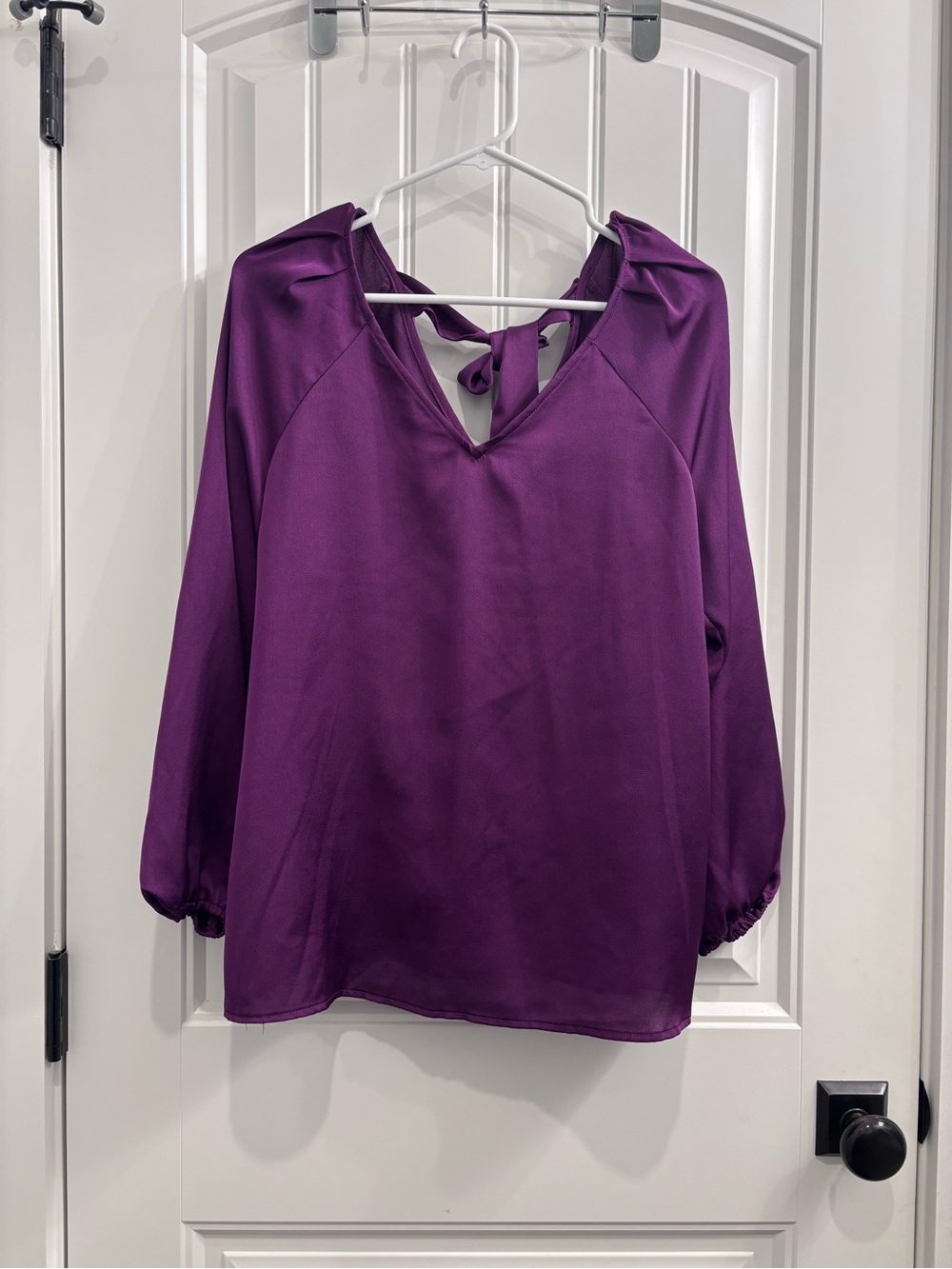 Nine West Deep Purple Tie-Back V-Neck Blouse